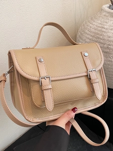 Vintage PU Leather Messenger Bag For Women Lychee Texture Small Square Flap Handbag With Adjustable Strap Daily Commute Bag