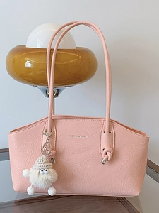 Women Korean Style PU Leather Underarm Shoulder Bag Fashion Simple Minimalist Tote Bag Casual Commute Handbag With Plush Charm