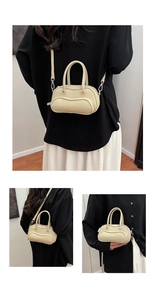 Detailed views showing the lychee pattern leather texture and silver buckle of the beige bag