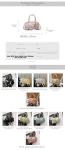 Detailed size specifications and material chart for the stylish PU leather pillow handbag