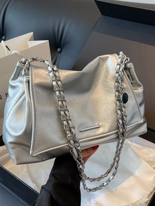 Grand Sac Fourre-tout en Cuir PU Souple pour Femmes Mode Coréenne Sac à Épaule avec Chaîne Plissée Sac de Navettage