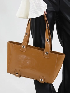 Sac cabas marron en cuir ciré vintage avec œillets métalliques et bandoulières
