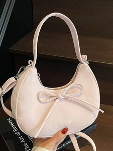 Petit Sac Croissant Minimaliste à Nœud Papillon Doux Sac Bandoulière en Cuir PU Sac à Main Casual Hobo pour Femmes