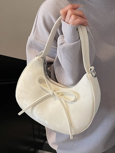 Sac à main demi-lune blanc crème avec nœud élégant et fermeture à glissière chic