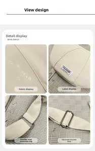 Détail du tissu en nylon imperméable et de la boucle en métal du sac bandoulière beige