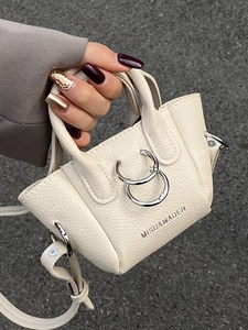 Borsa a Tracolla Mini Secchiello da Donna Design di Nicchia Lusso in Pelle PU Grana di Litchi Borsa per Rossetto Doppio Anello
