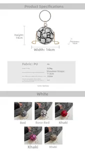 Detail view of spherical snakeskin bag with ring handle and PU material specifications