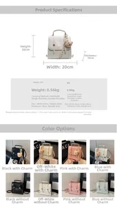 Detailed size chart and multi-color options for the mini PU leather backpack