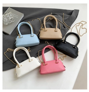 Collection of mini shell handbags in five colors with litchi texture and gold chain straps