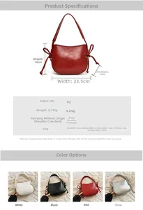 Dimensioni dettagliate e quattro varianti di colore per questa borsa a secchiello minimalista