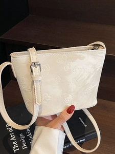 Sac Seau pour Femmes en Cuir PU Gauffré Sac Bandoulière Minimaliste Motif Floral Papillon Mignon Sac à Main avec Fermeture Éclair