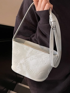 Sac seau gris clair minimaliste avec motifs d'animaux et de fleurs gaufrés pour femmes