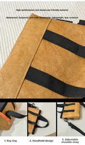 Detailansicht der braunen DuPont-Papiertasche mit wasserdichter Textur und Tragegurten