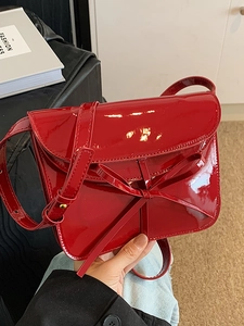 Korean Style Women Patent PU Leather Crossbody Bag Minimalist Bow Decor Envelope Flap Shoulder Bag Vintage Adjustable Strap Handbag