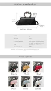 Tableau des tailles et options de couleurs pour sac à main en cuir PU avec poignée métal