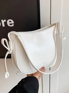 Borsa a Secchiello da Donna Minimalista Tinta Unita in Pelle PU Cera d'Olio Elegante Borsa a Tracolla Alla Moda Borsa Hobo da Pendolare
