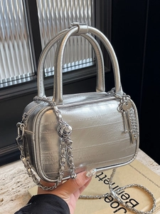 Borsa a Quadrato Piccola da Donna alla Moda in Pelle PU con Stampa Coccodrillo Tracolla a Catena e Ciondolo a Chiave
