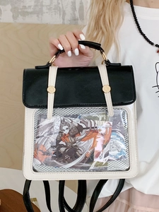 Minimalist ita bag backpack with transparent PVC window and stylish contrast design
