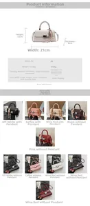 Detailed dimension guide for PU leather handbag showing width 21cm and height 12cm size