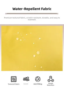 Close-up of yellow waterproof nylon fabric with water droplets and scratch-resistant texture