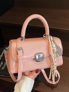 Fashion Women PU Leather Small Square Crossbody Bag Minimalist Urban Handbag With Metal Buckle And Badminton Racket Pendant