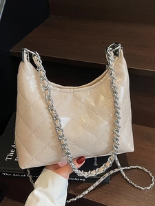 Damen Gesteppte PU-Leder Kettenschultertasche Mode Hobo Unterarm Crossbody Argyle Muster Minimalistisch Alltag Handtasche