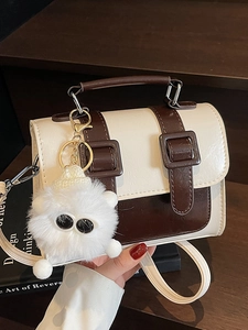Vintage PU Leather Cambridge Crossbody Bag Retro Small Square Shoulder Bag With Top Handle And Plush Charm For Women Daily