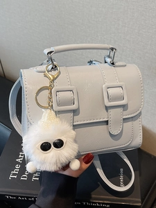 British vintage light blue Cambridge satchel bag with plush charm and shoulder strap
