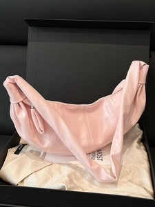 Women PU Leather Crescent Hobo Bag Pleated Large Capacity Crossbody Bag With Knotted Strap Solid Color Casual Shoulder Bag