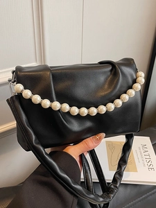 Sac à main plissé style français avec chaîne en perles et bandoulière pour femmes chic