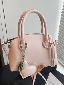 Minimalist PU Leather Small Crossbody Bag For Women Solid Color Fashion Handbag With Heart Charm Versatile Commute Shoulder Bag