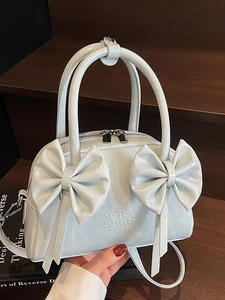 Sac à Main Boston Style Fille Douce avec Nœud Papillon Mode en Cuir PU Sac Bandoulière Polyvalent avec Décoration Double Nœud