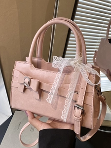 Borsa a Mano Donna French Vintage con Fiocco in Pelle PU Piccola Borsa a Tracolla Quadrata con Nastro in Pizzo Elegante Borsa da Lavoro