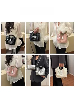 Détails du sac seau avec pendentif cœur montré dans divers looks et styles de portés