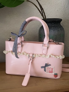 Women Sweet PU Leather Crossbody Bag 2025 Trendy Lace Trim Gingham Bow Rabbit Patch Strawberry Pendant Handbag Shoulder Bag