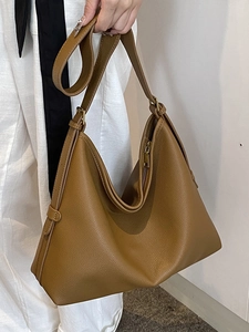 Brown litchi grain hobo tote bag with adjustable shoulder strap for casual commute