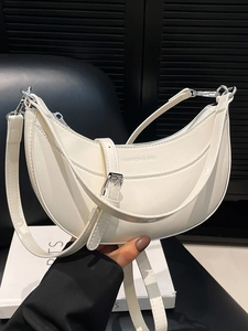 Petit Sac Bandoulière Croissant en Cuir PU Ciré à l'Huile Urbain Simple Pour Femmes Sac à Épaule Commuter Polyvalent avec Bandoulière Réglable