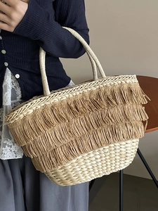 Sac fourre-tout en paille d'été avec franges multicouches pour vacances à la plage