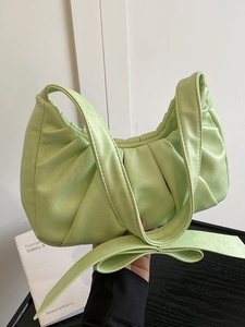 Sac Sous le Bras Minimaliste en Cuir PU Plissé pour Femmes Nœud Décor Nuage Sac à Bandoulière Élégant Couleur Unie Hobo
