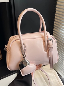 Minimalist PU Leather Pillow Bag For Women Solid Color Handbag With Heart Pendant Versatile Crossbody Bag Shoulder Bag
