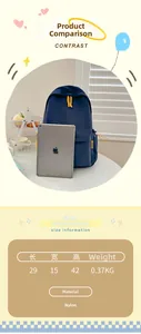 Detailed size view of the navy blue nylon backpack showing 42cm height and 15cm width specs