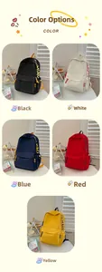 Detail view of large capacity canvas backpacks in five colors with side letter print