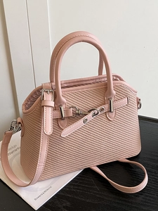 Sac Bandoulière Coquille à Texture Tissée de Couleur Contrastée pour Femmes Sac à Main Minimaliste en Cuir PU Mode