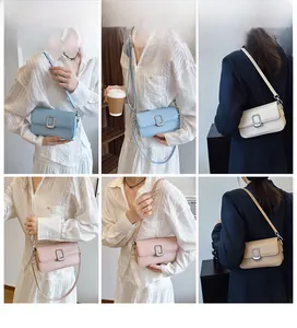 Chic small crossbody bag in four colors shown with model for size and style reference