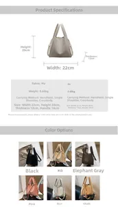 Detailed size chart and specifications for the PU leather crossbody bucket handbag