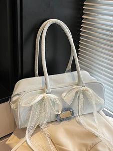 Hellblaue Denim Boston Bag mit Spitzen Schleifen und Vintage Y2K Stil für Frauen