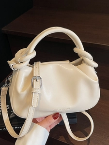 Minimalist Women PU Leather Pleated Cloud Bag Fashion Knot Handle Handbag Versatile Casual Commuter Crossbody Bag Shoulder Bag