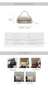 Detailed view of square PU handbag available in five colors with multi-way carry options
