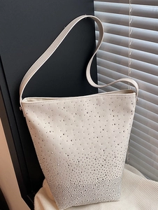 Women Large Capacity Rhinestone Bucket Bag Trendy PU Leather Gradient Sparkly Shoulder Bag Versatile Crossbody Handbag