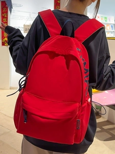 Japanese style casual red student backpack with high-density canvas and contrasting details